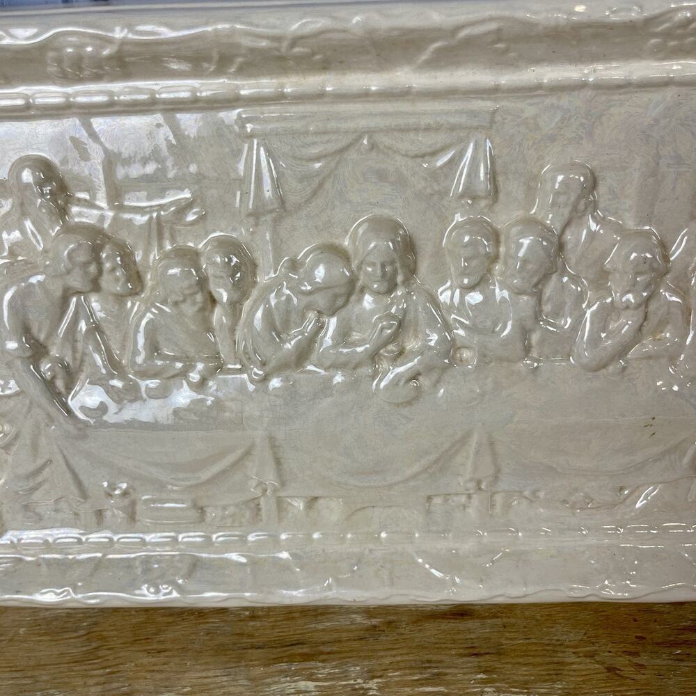 Vintage Last Supper Ceramic Wall Plaque White Lusterware Bas Relief 13” Decor - Picture 5 of 16